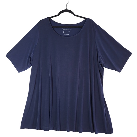 Susan Graver Tops - Susan Graver Modern Essentials Navy Liquid Knit A-Line Tunic Top 3X Elbow Sleeve